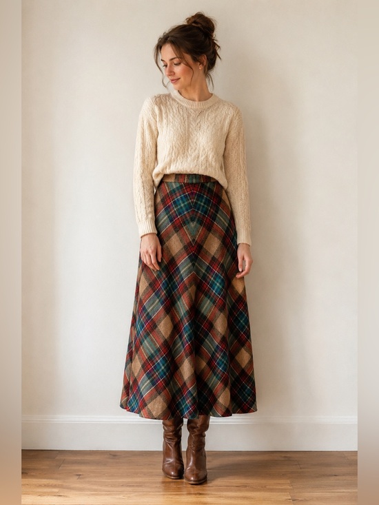 Vintage Dresses & Skirts - Vintage Wool Plaid Maxi Skirt Size XS Tartan High Rise Cottagecore Academia 70s